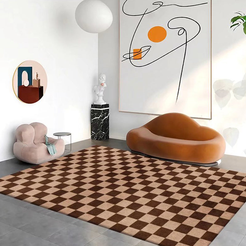 Blue Modern Rug Polyester Check Pattern Rug Stain Resistant Rug for Sitting Room