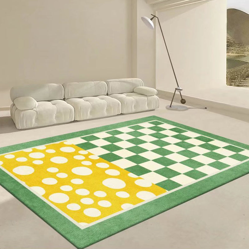 Blue Modern Rug Polyester Check Pattern Rug Stain Resistant Rug for Sitting Room