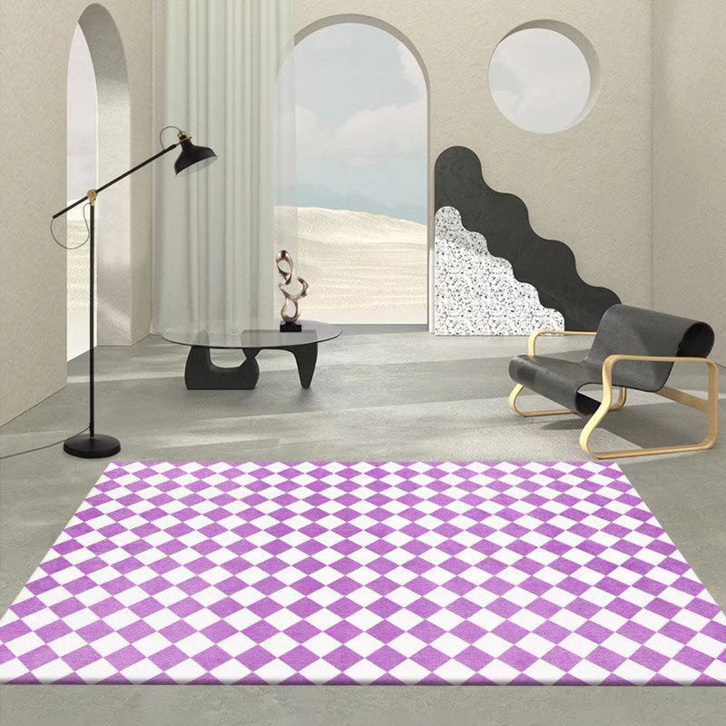 Blue Modern Rug Polyester Check Pattern Rug Stain Resistant Rug for Sitting Room