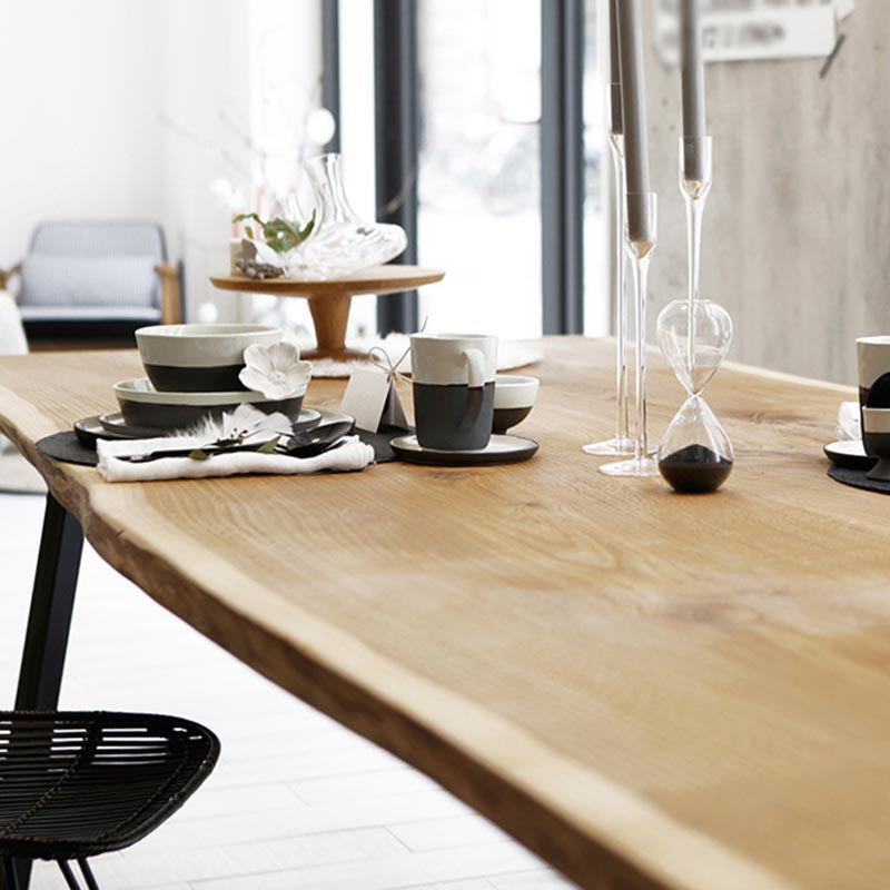 Pine Wood Top Dining Table Rectangle Solid Wood Table with Sled Base