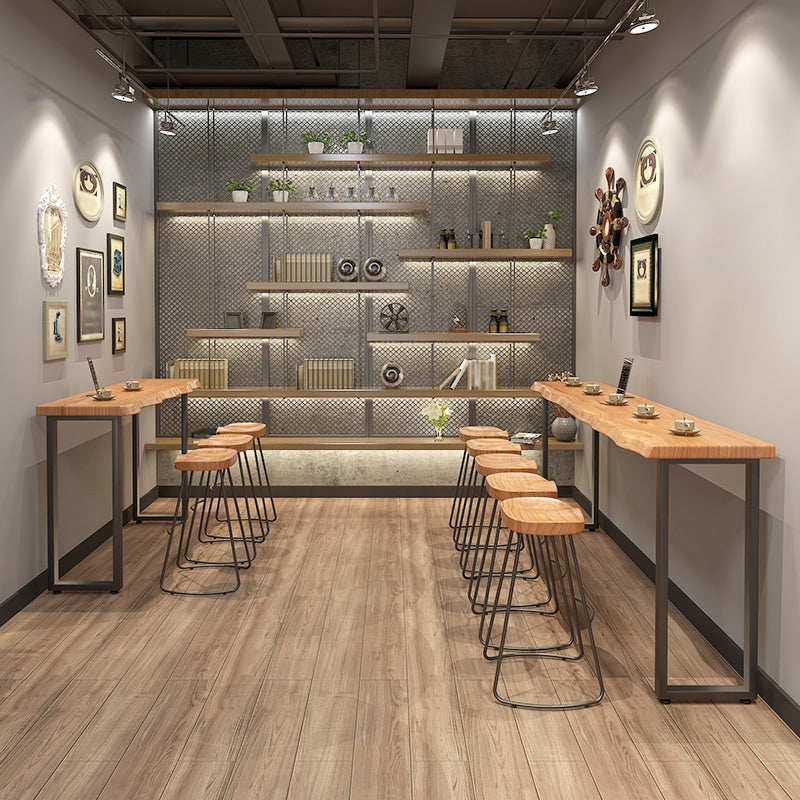 Pine Wood Top Rectangle Bar Table Industrial Bar Table with Double Pedestal