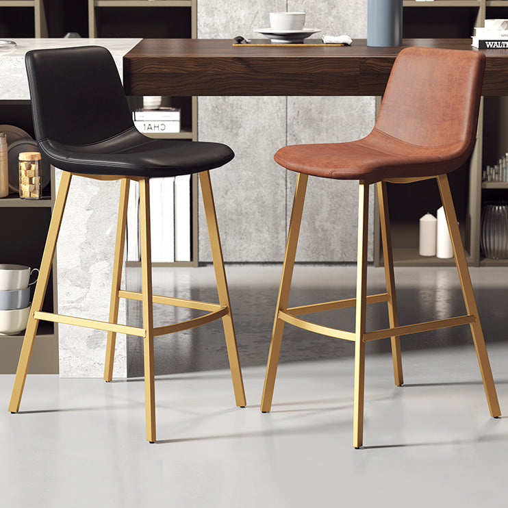 Glam Backrest Armless Counter Stool Iron Kitchen Bar Stool with Leather Cushion and Pedal