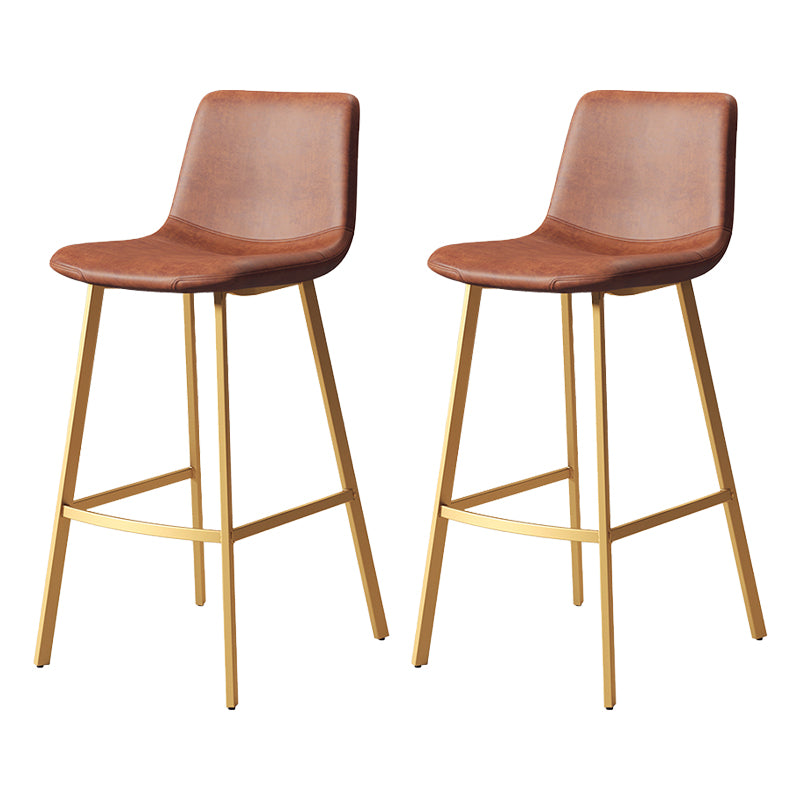 Glam Backrest Armless Counter Stool Iron Kitchen Bar Stool with Leather Cushion and Pedal