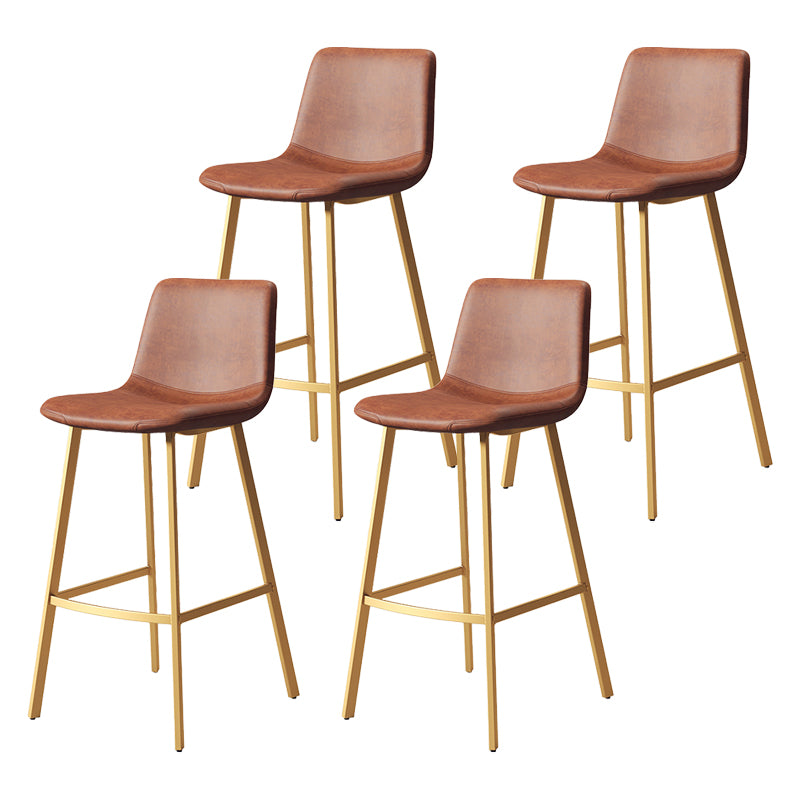 Glam Backrest Armless Counter Stool Iron Kitchen Bar Stool with Leather Cushion and Pedal