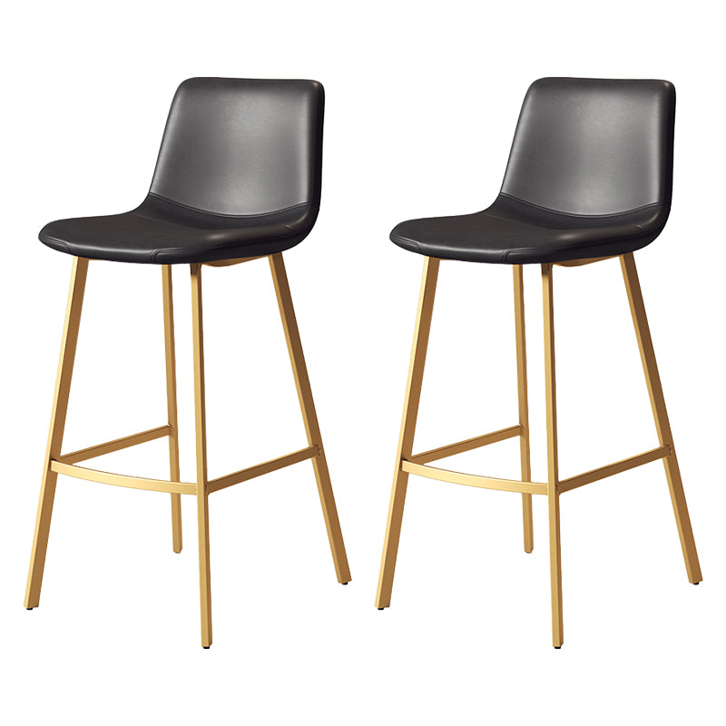 Glam Backrest Armless Counter Stool Iron Kitchen Bar Stool with Leather Cushion and Pedal