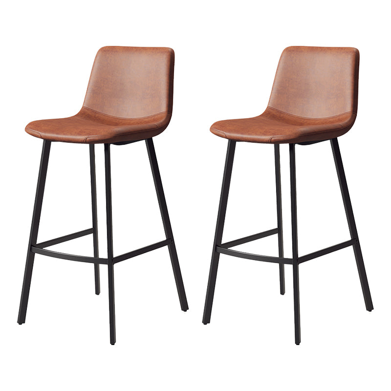Glam Backrest Armless Counter Stool Iron Kitchen Bar Stool with Leather Cushion and Pedal