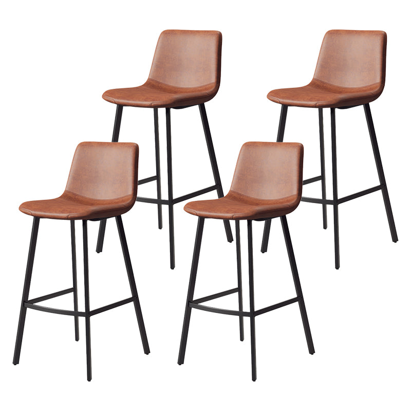 Glam Backrest Armless Counter Stool Iron Kitchen Bar Stool with Leather Cushion and Pedal