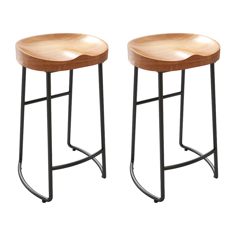 Modern Armless Backless Counter StooI Iron Cashier Bar Stool with Wooden Seat and Pedal