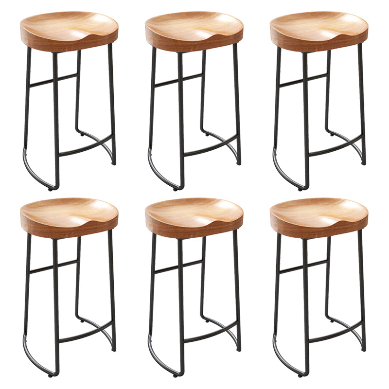 Modern Armless Backless Counter StooI Iron Cashier Bar Stool with Wooden Seat and Pedal