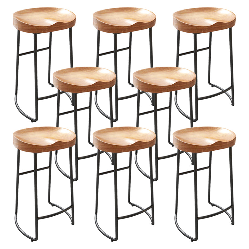 Modern Armless Backless Counter StooI Iron Cashier Bar Stool with Wooden Seat and Pedal