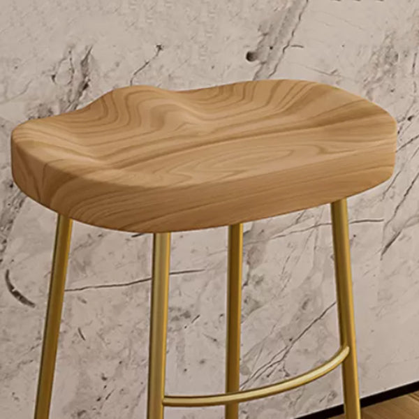 Modern Armless Backless Counter StooI Iron Cashier Bar Stool with Wooden Seat and Pedal