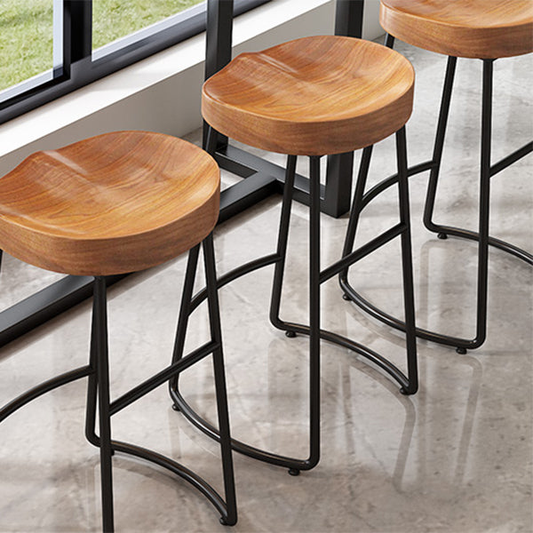 Modern Armless Backless Counter StooI Iron Cashier Bar Stool with Wooden Seat and Pedal