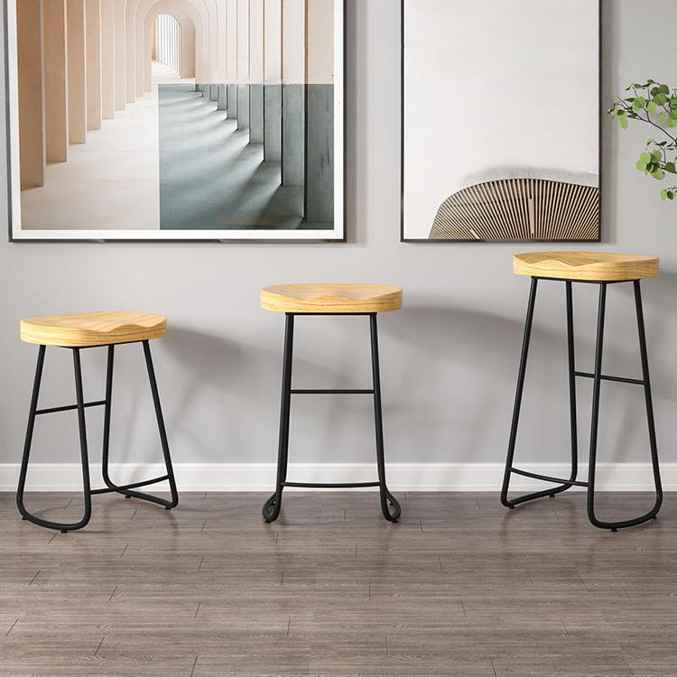 Modern Armless Backless Counter StooI Iron Cashier Bar Stool with Wooden Seat and Pedal