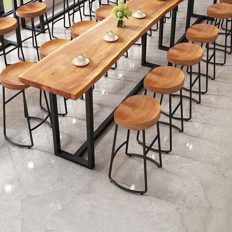 Modern Armless Backless Counter StooI Iron Cashier Bar Stool with Wooden Seat and Pedal