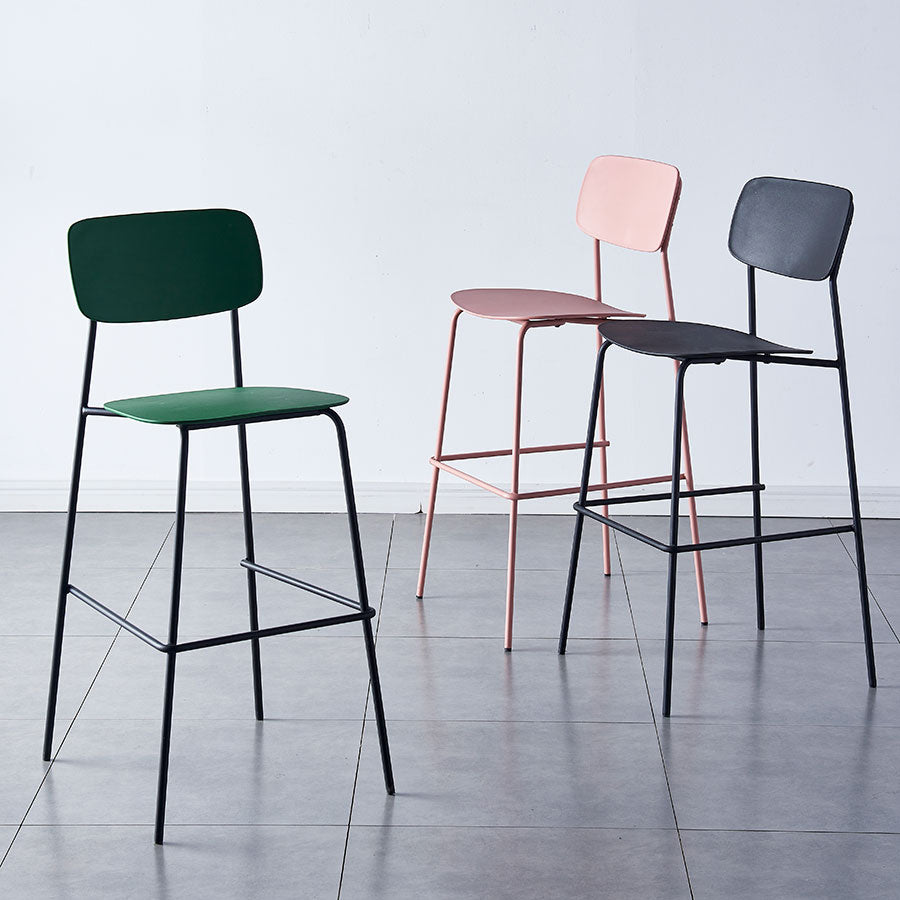 Scandinavian Backrest Counter Bar Stool Plastic Rectangle Counter-height Stool
