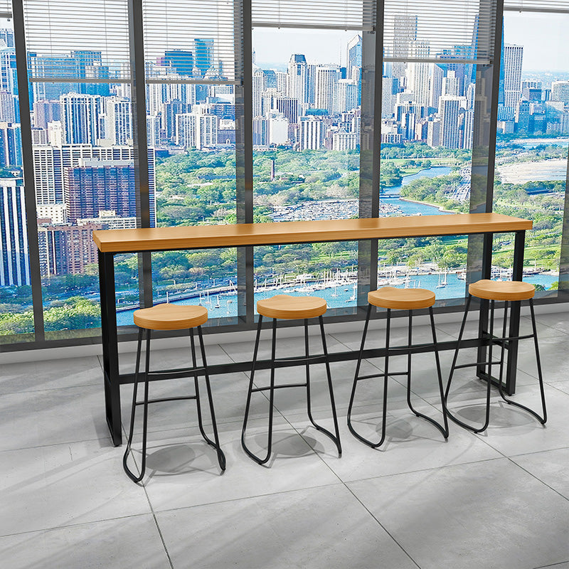 1/5 Pieces Industrial Iron Bar Table Set Rectangle Pine Wood Top Bistro Set with Footrest