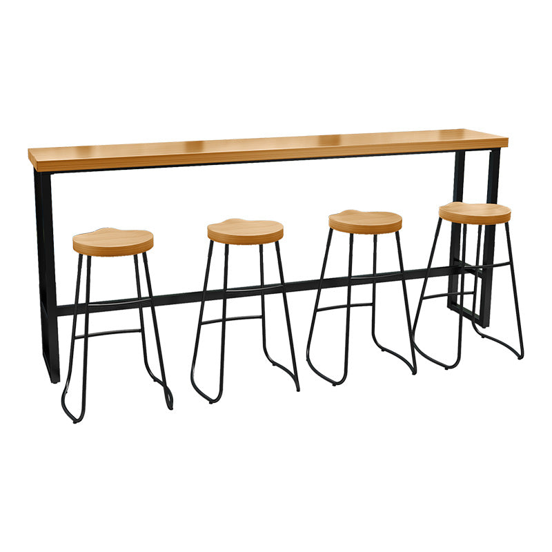 1/5 Pieces Industrial Iron Bar Table Set Rectangle Pine Wood Top Bistro Set with Footrest