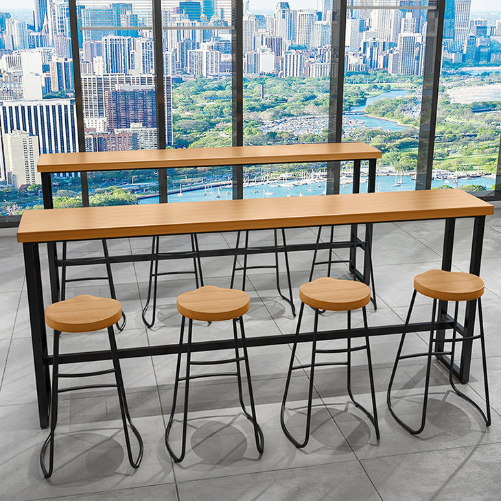 1/5 Pieces Industrial Iron Bar Table Set Rectangle Pine Wood Top Bistro Set with Footrest