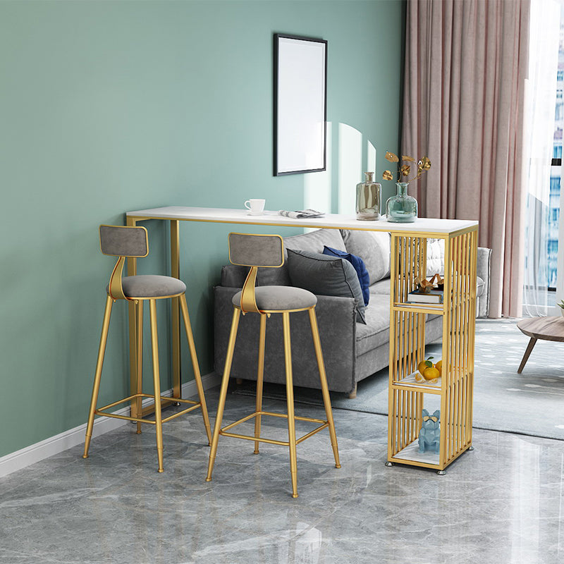 1/2/3 Pieces Glam Iron Bar Table Set Rectangle White Faux Marble Top Bistro Set with Shelf