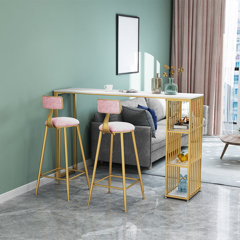 1/2/3 Pieces Glam Iron Bar Table Set Rectangle White Faux Marble Top Bistro Set with Shelf