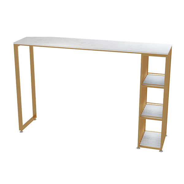 1/2/3 Pieces Glam Iron Bar Table Set Rectangle White Faux Marble Top Bistro Set with Shelf