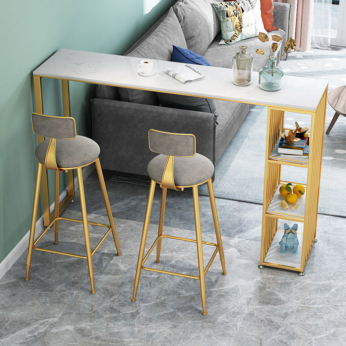 1/2/3 Pieces Glam Iron Bar Table Set Rectangle White Faux Marble Top Bistro Set with Shelf