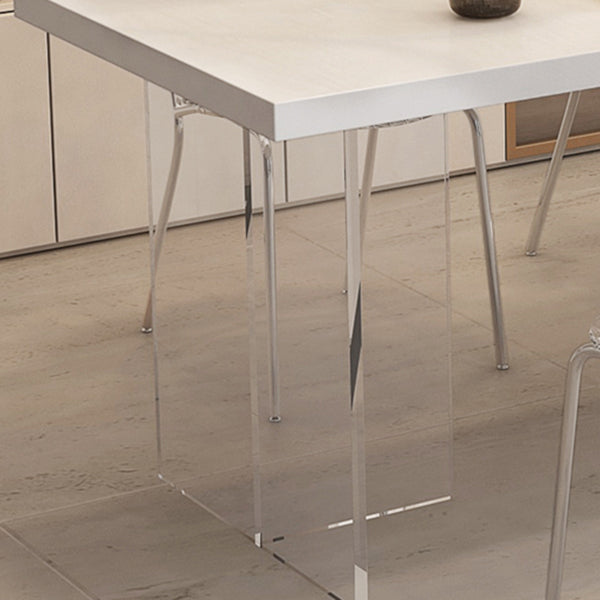 Acrylic Base Dinette Set 1/4/5 Pcs Modern Rectangle Dining Table Set in White