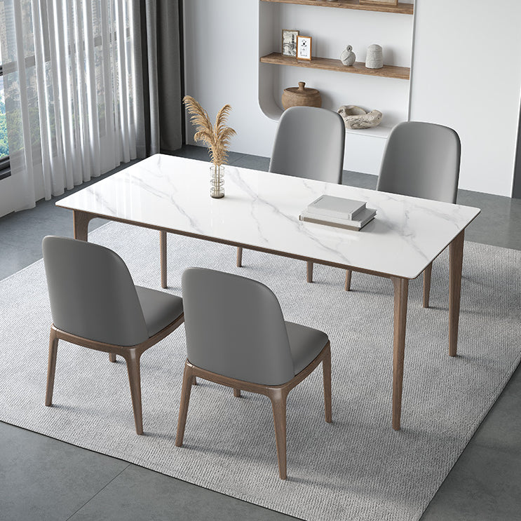 Modern Sintered Stone Top Dining Set Rectangle 1/2/3/4/5/7 Pieces Wooden Table Set