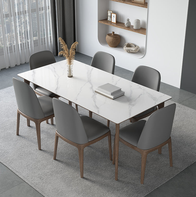 Modern Sintered Stone Top Dining Set Rectangle 1/2/3/4/5/7 Pieces Wooden Table Set