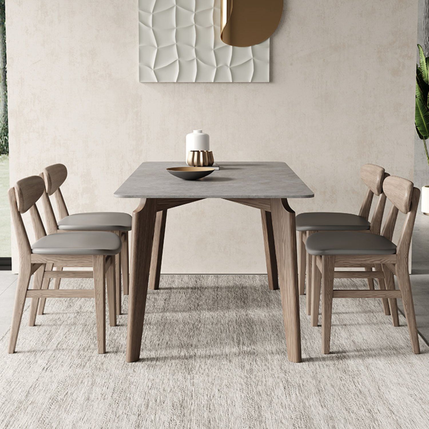 Modern Dining Set 1/3/4/5/6 Pcs Wood Dining Table with Armless Chair