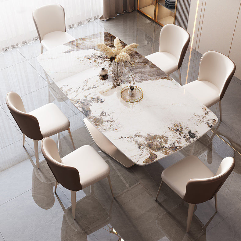 Modern Sintered Stone Top Dining Set Rectangle 1/2/5/7 Pieces Dinette Table Set in Gold