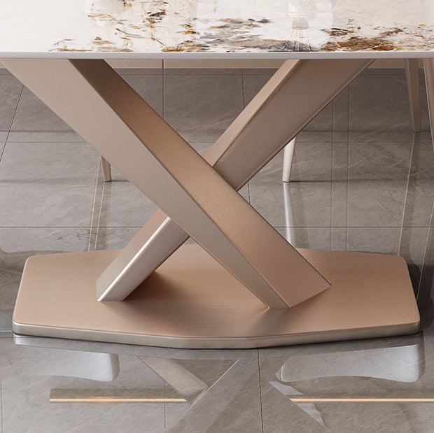 Modern Sintered Stone Top Dining Set Rectangle 1/2/5/7 Pieces Dinette Table Set in Gold