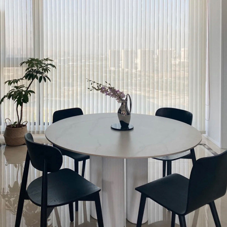 White-Black Round Sintered Stone Dining Table Modern Furniture with Pedestal Base