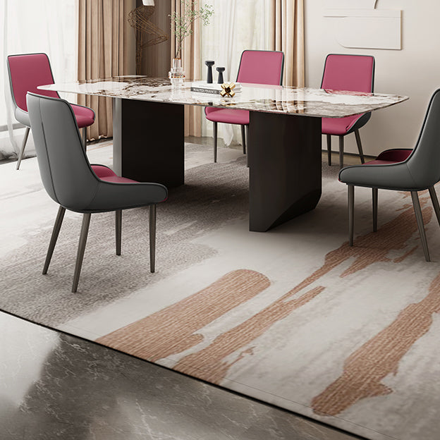 Rectangle Double Pedestal Table Modern Stone Top Black Base Dining Site Table