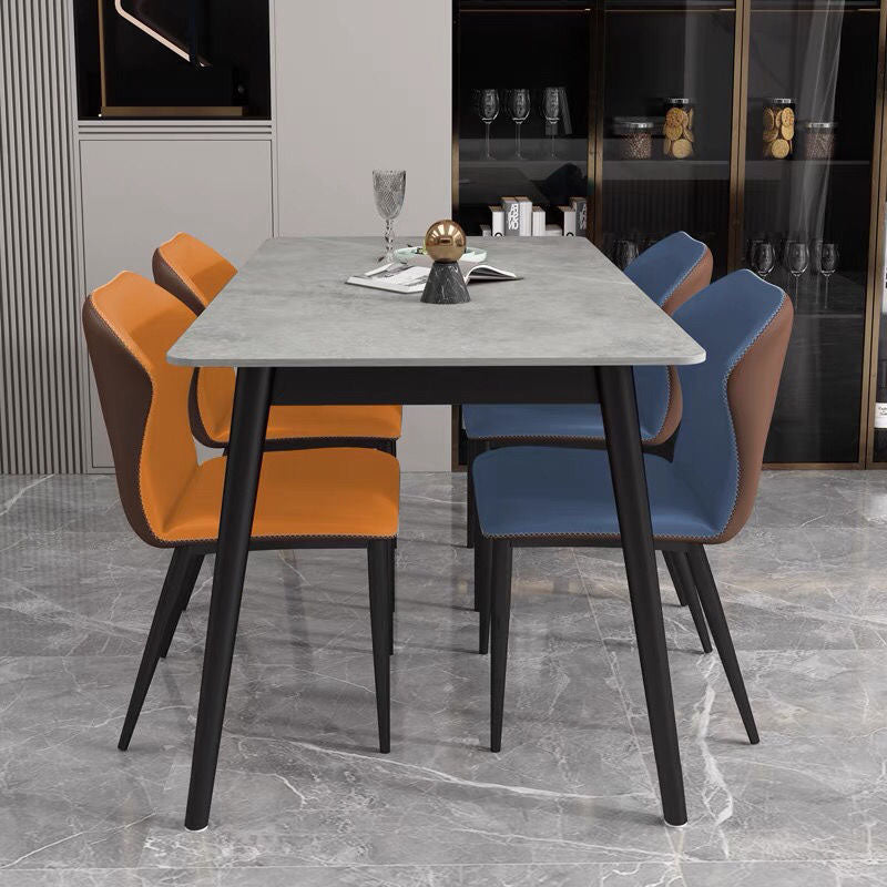 Rectangle Stone Industrial Table Standard Height Dining Room Table with 4 Legs