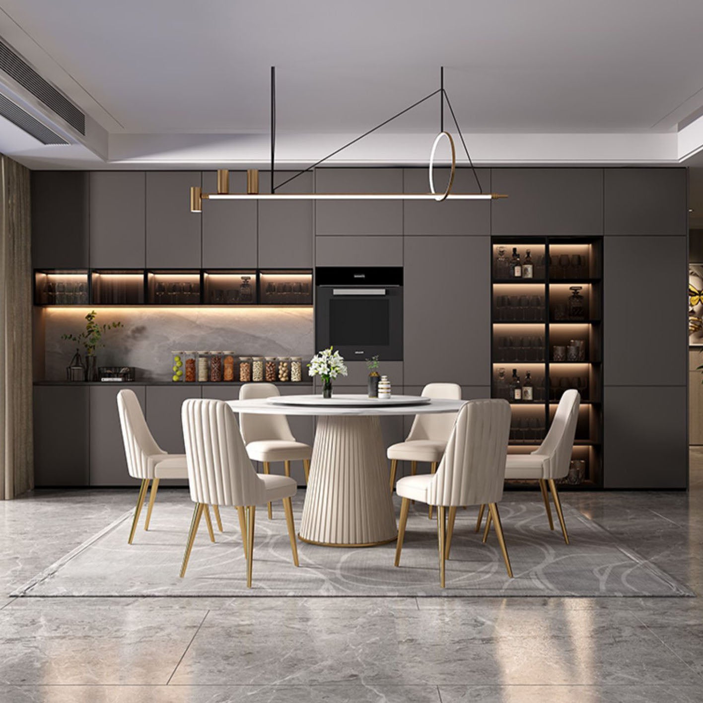 Modern Dinning Table with White Marble Round Dining Table for Kitchen