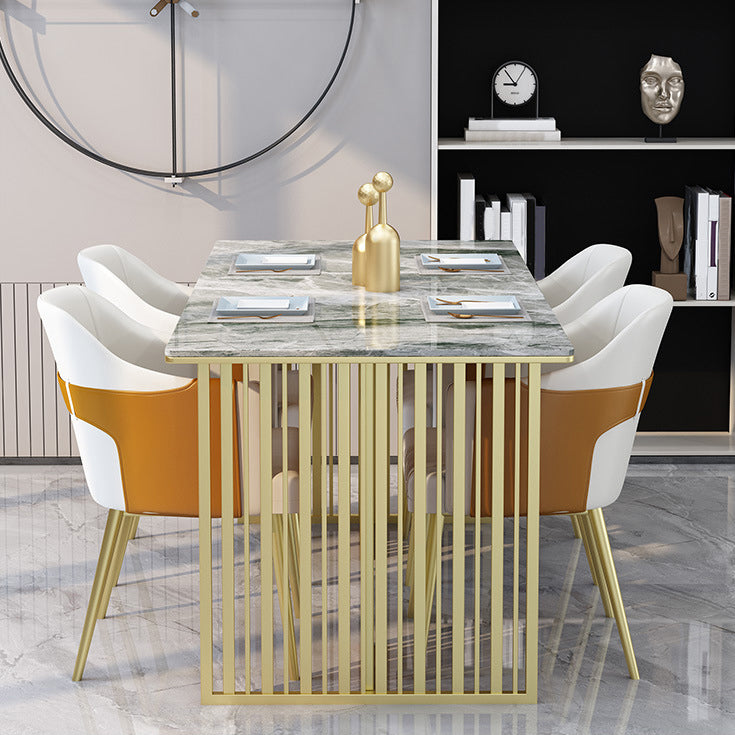 Luxury Rectangle Dining Table Sintered Stone Top Gold Metal Base Table