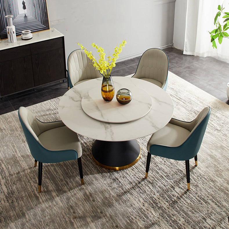 Modern Stone Round Table Standard Height Dining Room Table with Pedestal Base