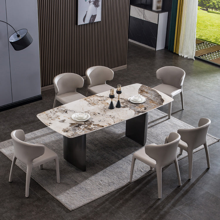 Sintered Stone Table for Restaurant Industrial Rectangle Dining Table with Double Pedestal