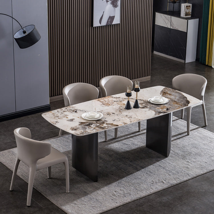 Sintered Stone Table for Restaurant Industrial Rectangle Dining Table with Double Pedestal