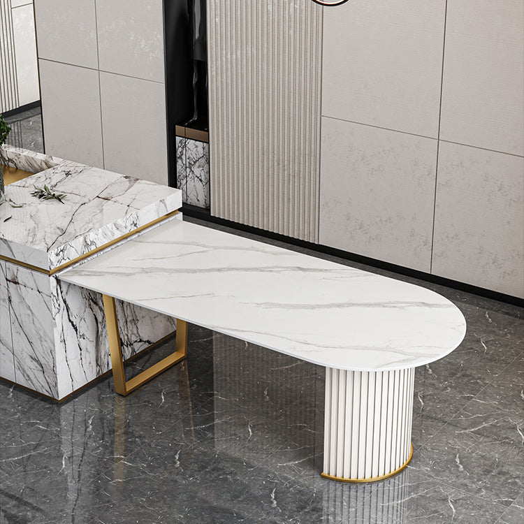 Traditional Luxury Stone Table Double Pedestal Furniture for Dining Room