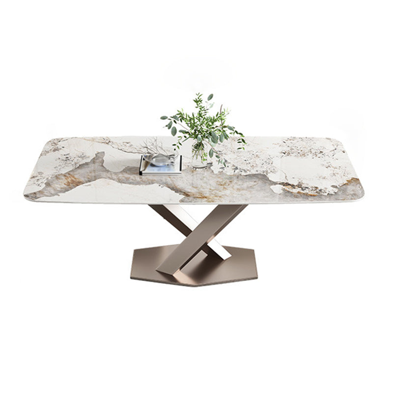Luxury Sintered Stone Top Dining Table Rectangle Table with Single Pedestal