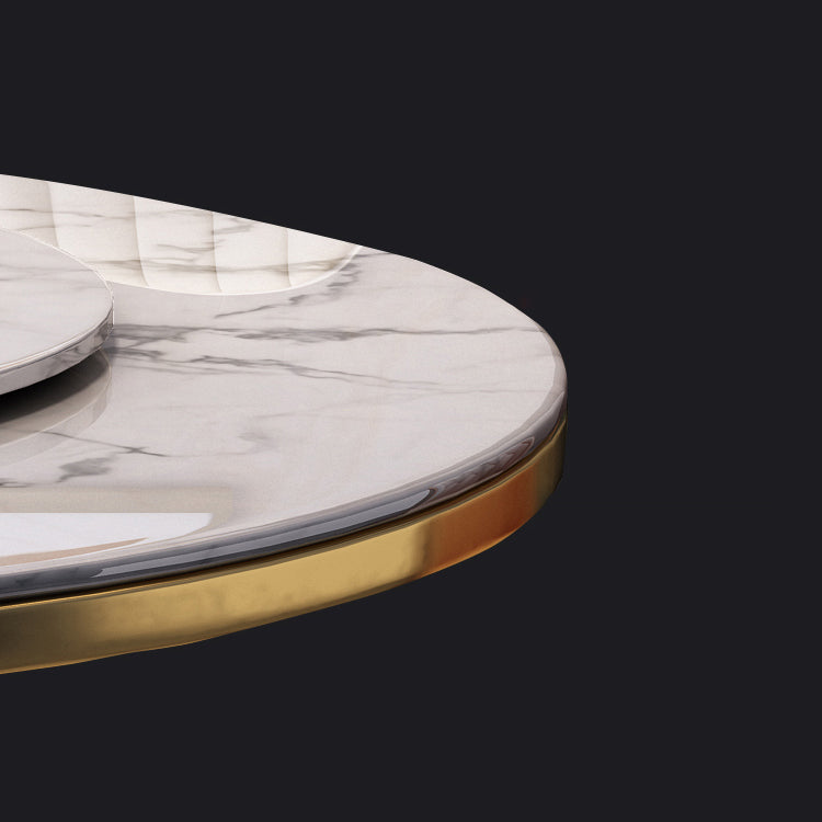 Sintered Stone Top Rotatable Round Table for Restaurant Luxury Dining Table Metal Base