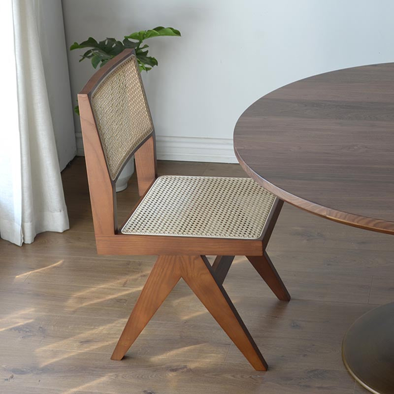 Contemporary Rattan Chair Open Back Dining Side Furniture in Matte Finish for Indoor