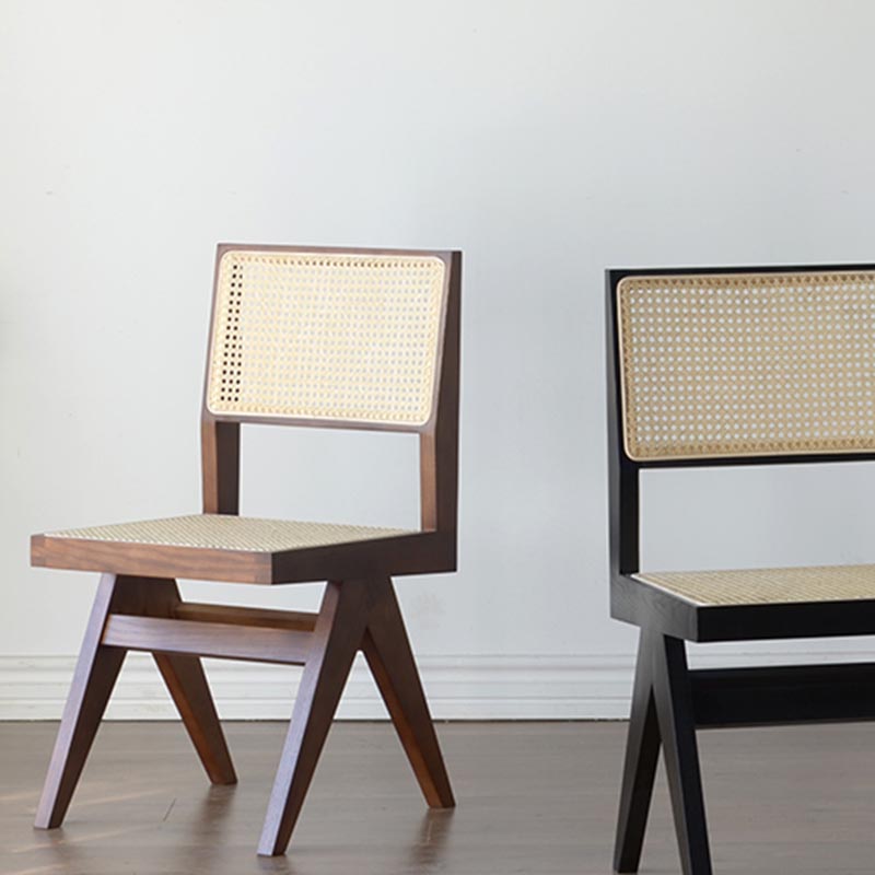 Contemporary Rattan Chair Open Back Dining Side Furniture in Matte Finish for Indoor