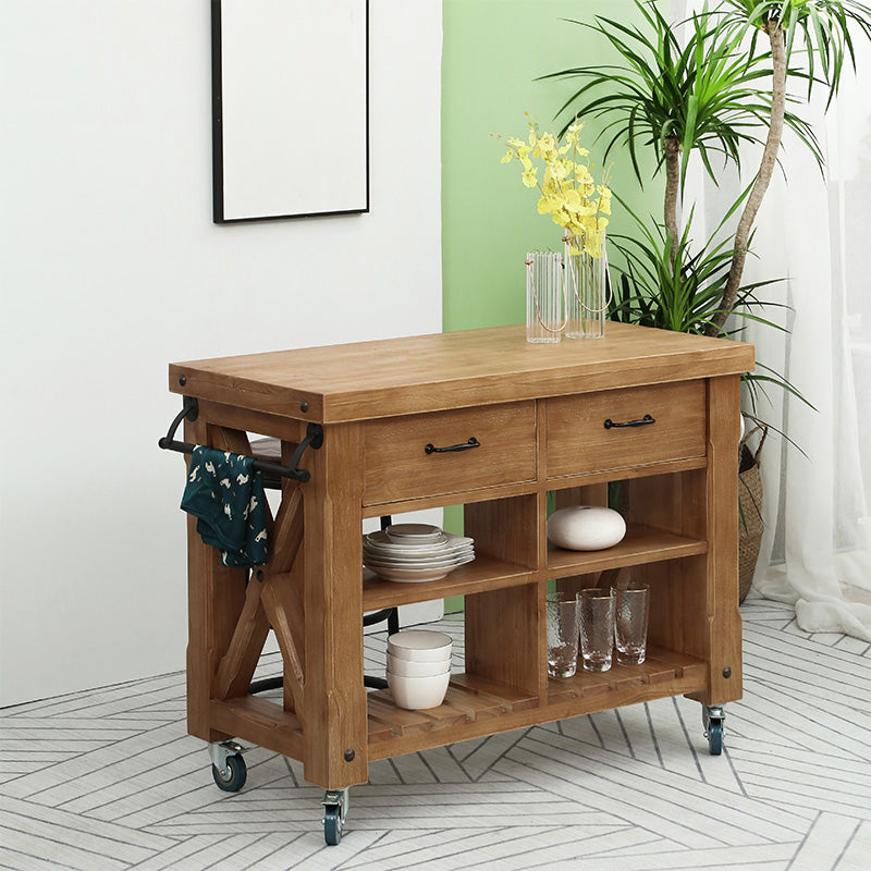 Industrial Stationary Kitchen Cart Wood Rectangular Kitchen Island Cart