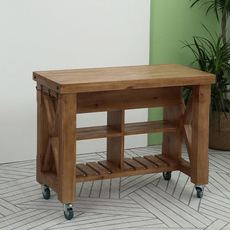 Industrial Stationary Kitchen Cart Wood Rectangular Kitchen Island Cart