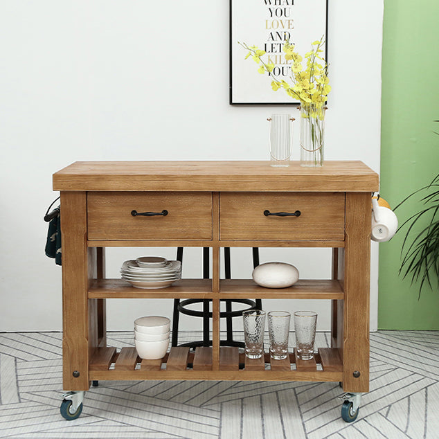 Industrial Stationary Kitchen Cart Wood Rectangular Kitchen Island Cart