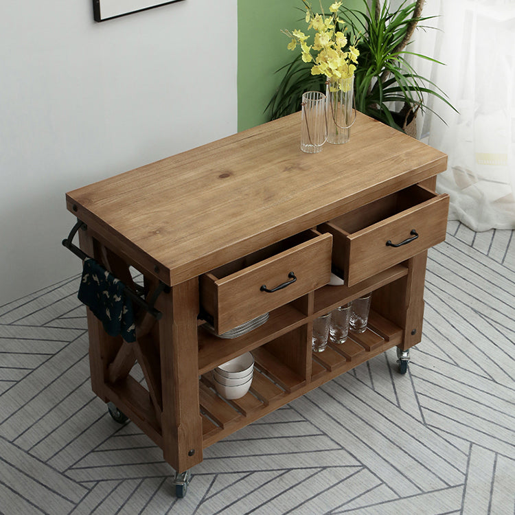 Industrial Stationary Kitchen Cart Wood Rectangular Kitchen Island Cart