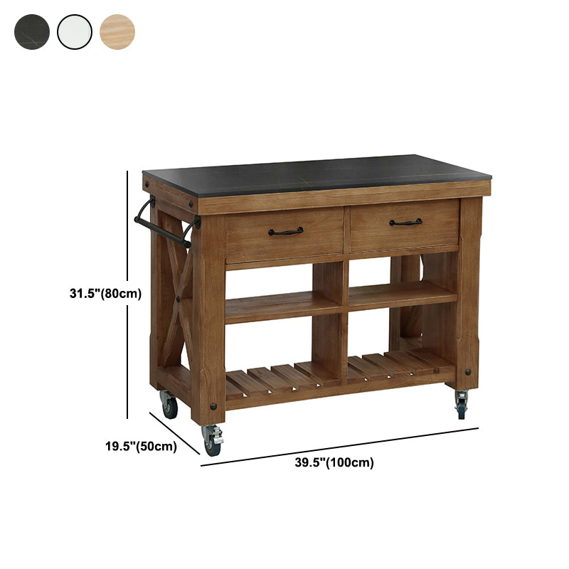 Industrial Stationary Kitchen Cart Wood Rectangular Kitchen Island Cart